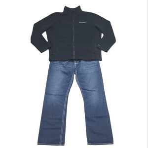 Columbia Front Zip Up Jacket Crew Neck Sweatshirt Full Zipper Fleece Logo Pocket